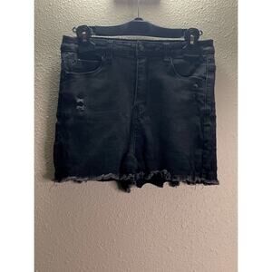 Mignon Jeans Women Black Distressed Hi-Waist Denim Shorts Size M